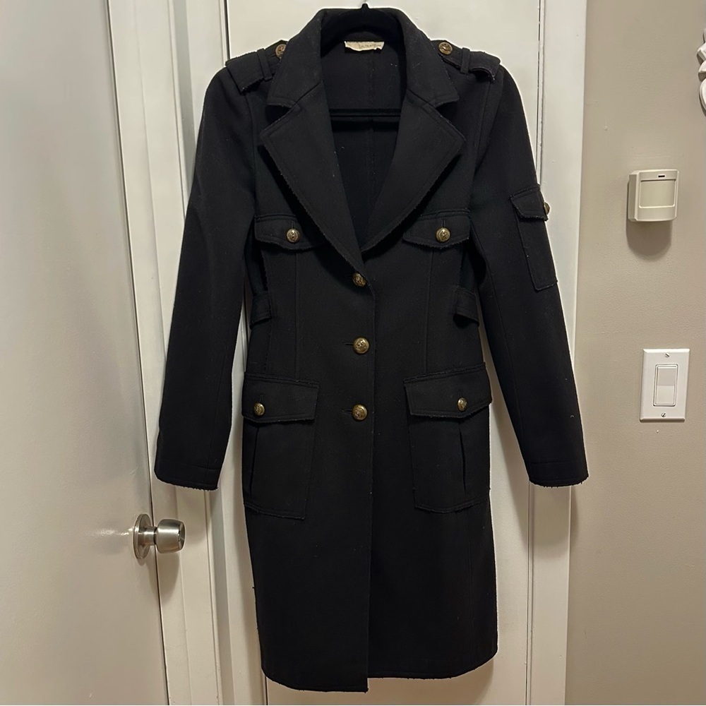 LALTRAMODA Italy Designer Wool Coat Military Jacket Distressed Black Womens 2
